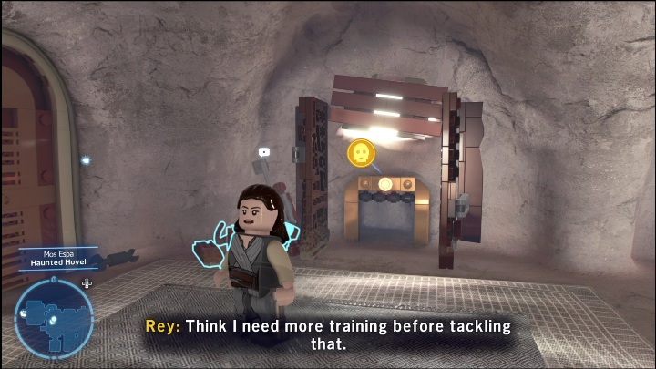 This collectible is hidden in one of the buildings, behind a narrow corridor - LEGO Skywalker Saga: Mos Espa - list of all puzzles - LEGO Skywalker Saga: Tatooine - LEGO Skywalker Saga Guide