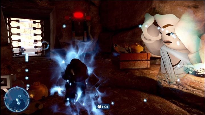 To get to this brick, you need to use Jedi powers to take control of the characters hiding in the cave - LEGO Skywalker Saga: Jundland Wastes - list of all puzzles - LEGO Skywalker Saga: Tatooine - LEGO Skywalker Saga Guide