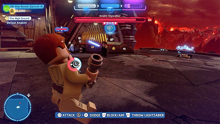 Anakin has typical attacks for bosses using the Force - LEGO Skywalker Saga: The High Ground - walkthrough - LEGO Skywalker Saga: Episode 3 - Revenge of the Sith - LEGO Skywalker Saga Guide
