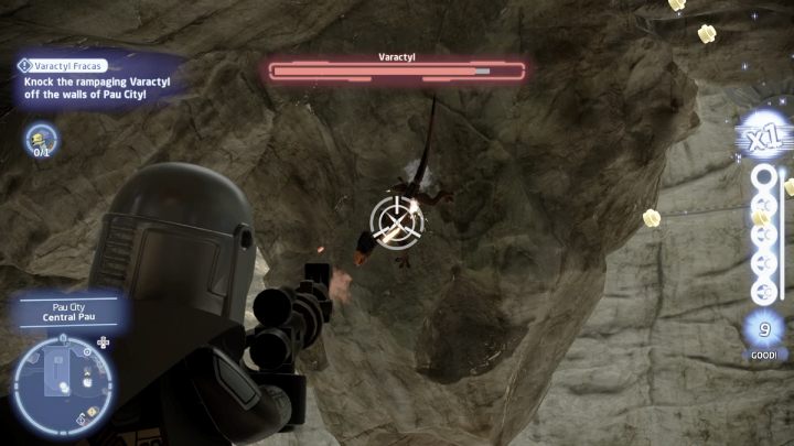 Shoot at it until you deplete its health bar - LEGO Skywalker Saga: Varactyl Fracas - walkthrough - LEGO Skywalker Saga: Utapau - City of Pau - LEGO Skywalker Saga Guide