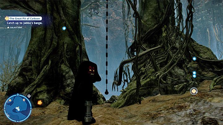 The secret is hidden high in the tree, but getting to it is easy - look for the rope shown in the picture above - LEGO Skywalker Saga: Dragonsnake Bog - list of all puzzles - LEGO Skywalker Saga: Dagobah - LEGO Skywalker Saga Guide