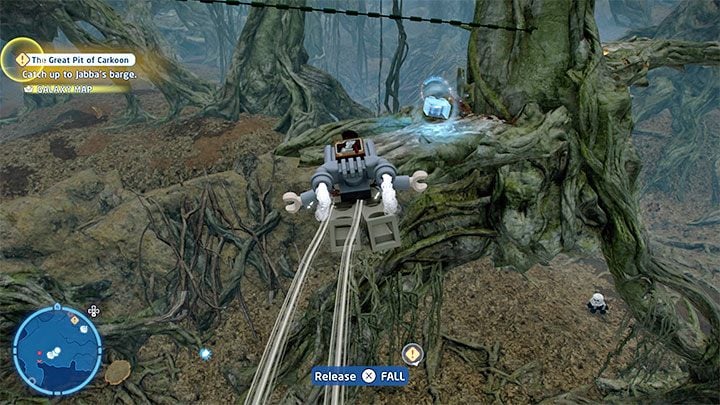 You can glide to the collectible from the place where you obtained the brick from the Have a Nice Dagobah - LEGO Skywalker Saga: Dragonsnake Bog - list of all puzzles - LEGO Skywalker Saga: Dagobah - LEGO Skywalker Saga Guide