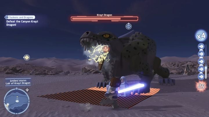 Finally, defeat the dragon, being careful not to get within its attack range - LEGO Skywalker Saga: Tuskens and Dragons - walkthrough - LEGO Skywalker Saga: Coruscant - federal district - LEGO Skywalker Saga Guide