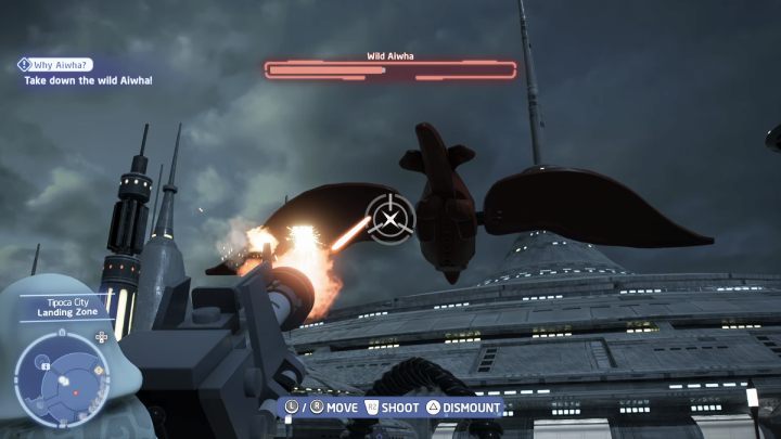 On the platform you will find a machine gun , thanks to which you will be able to quickly shoot the flying enemy - LEGO Skywalker Saga: Why Aiwha? - walkthrough - LEGO Skywalker Saga: Kamino - the city of Tipoca - LEGO Skywalker Saga Guide