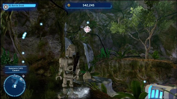 The collectible is hidden in the cave and additionally locked in a crate - LEGO Skywalker Saga: Resistance Camp - list of all puzzles - LEGO Skywalker Saga: Ajan Kloss - LEGO Skywalker Saga Guide