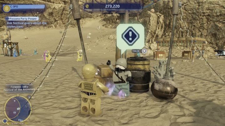 As the protocol droid, talk to the NPC and accept the task - LEGO Skywalker Saga: Pasaana Party Pooper - walkthrough - LEGO Skywalker Saga: Pasaana - Forbidden Valley - LEGO Skywalker Saga Guide