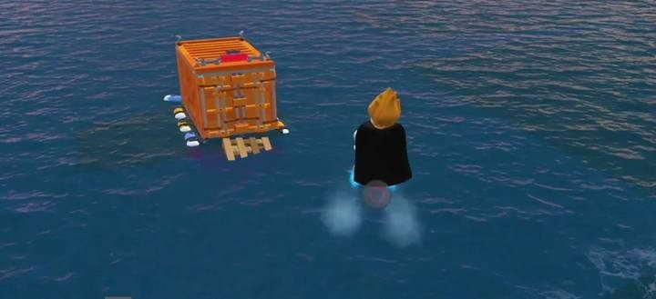 The brick is located in the floating container. - How to get the gold brick in the container on the water in LEGO The Incredibles? - FAQ - LEGO The Incredibles Game Guide