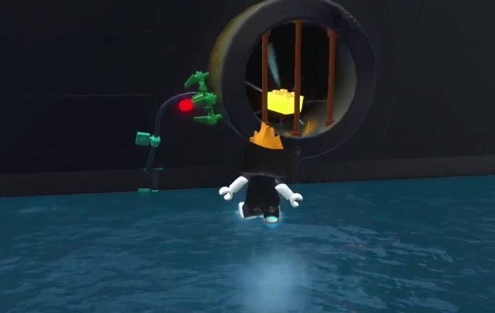 The switch to unlocking this brick is hidden underwater. - Waterfront | LEGO The Incredibles - Maps of challenges and golden bricks - LEGO The Incredibles Game Guide
