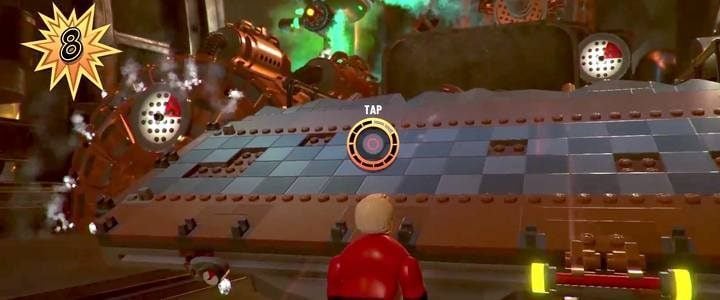 Finally, pick up the platform and finish the job with Elastigirl. - Under-mined - Level 1 in LEGO The Incredibles Walkthrough - Walkthrough - LEGO The Incredibles Game Guide