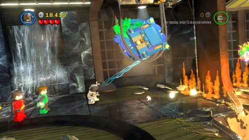 Move right and use Cyborgs magnesium to pull down blue device (picture) - Tower Defiance | Walkthrough - Walkthrough - LEGO Batman 2: DC Super Heroes Game Guide & Walkthrough