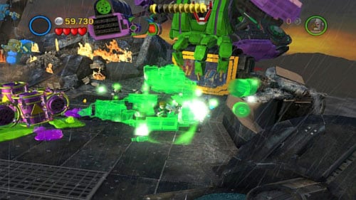 Move right and up, use another electric device and set green bricks with Green Lantern - Tower Defiance | Walkthrough - Walkthrough - LEGO Batman 2: DC Super Heroes Game Guide & Walkthrough