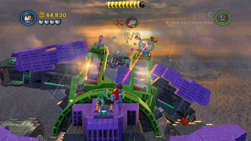 #10 - After destroying the first shoulder-blade three cannons will show up - Down to Earth | Minikits - Minikits - LEGO Batman 2: DC Super Heroes Game Guide & Walkthrough