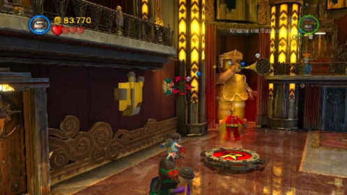 In this suit Robin can throw pole in special holes and use it to move to the hard reach places - Theatrical Pursuits | Walkthrough - Walkthrough - LEGO Batman 2: DC Super Heroes Game Guide & Walkthrough