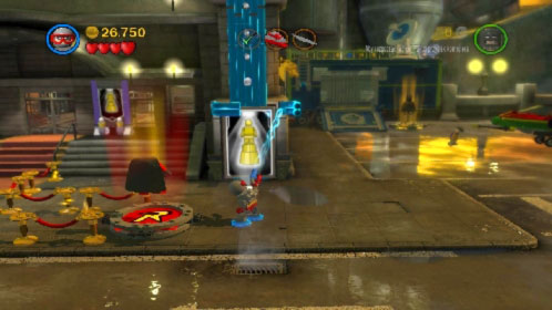 Use bricks to build platform with magnetic suit for Robin - Harboring a Criminal | Walkthrough - Walkthrough - LEGO Batman 2: DC Super Heroes Game Guide & Walkthrough