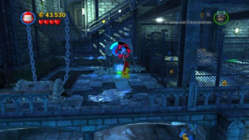 When Robin gets to the top use his hazard suit to fill the vessel standing in front of you (picture) - Asylum Assignment | Walkthrough - Walkthrough - LEGO Batman 2: DC Super Heroes Game Guide & Walkthrough