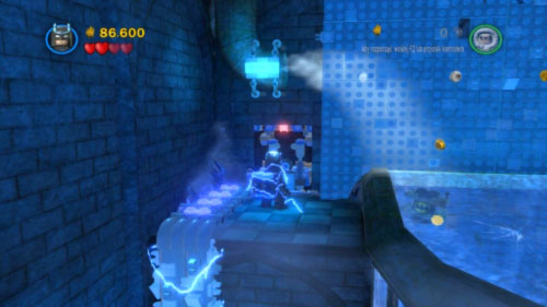 Use Robin to pass through ice stream from the pipe and push the windlass (you have to push the green brick) - Asylum Assignment | Walkthrough - Walkthrough - LEGO Batman 2: DC Super Heroes Game Guide & Walkthrough