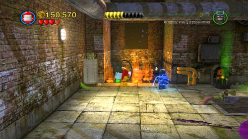 After animation move right and use Robin to clean chemicals on the floor (near the left wall you can build device to fill a little pool with water) - Chemical Crisis | Walkthrough - Walkthrough - LEGO Batman 2: DC Super Heroes Game Guide & Walkthrough