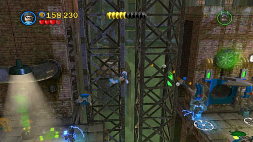 Throw pole at first hole above the abyss and use another poles to get on the second edge (picture) - Chemical Crisis | Walkthrough - Walkthrough - LEGO Batman 2: DC Super Heroes Game Guide & Walkthrough