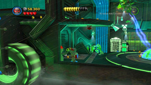 In the room with three electric streams eliminate all enemies and quickly destroy green pipes near chambers - Chemical Signature | Walkthrough - Walkthrough - LEGO Batman 2: DC Super Heroes Game Guide & Walkthrough