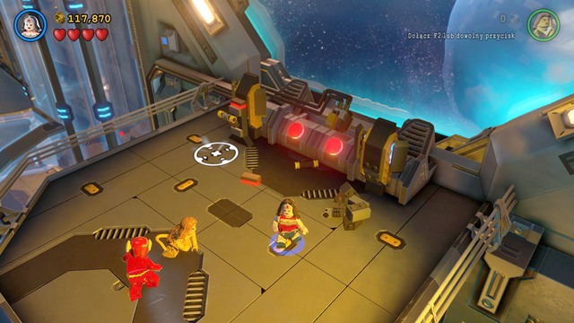 Go through the previously blocked passage and use the bricks on the left to create a lever needed to start the elevators - Space Station Infestation - Walkthrough - LEGO Batman 3: Beyond Gotham - Game Guide and Walkthrough