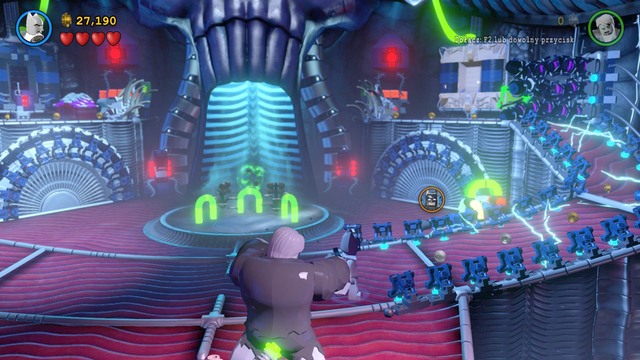 After collecting the suit, switch characters to Batman, wear the Electricity Suit, and head right toward the upper level - The Lantern Menace - Walkthrough - LEGO Batman 3: Beyond Gotham - Game Guide and Walkthrough