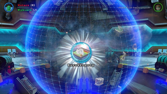 Move your characters to the hangar and approach the blue sphere in the center of the room (the trail of turquoise studs will show you the way) - Europe Against It - Walkthrough - LEGO Batman 3: Beyond Gotham - Game Guide and Walkthrough