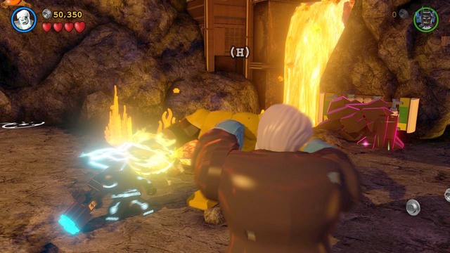 As soon as he hits the ground switch characters to Grundy and start fighting him (repeatedly press the correct button to dig him under the ground) - Aw-Qward Situation - Walkthrough - LEGO Batman 3: Beyond Gotham - Game Guide and Walkthrough