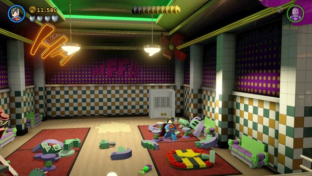 When in the bar, go upstairs and destroy the objects on the right - Adam West / Red Brick - Same Bat-Time! Same Bat-Channel! - secrets - LEGO Batman 3: Beyond Gotham - Game Guide and Walkthrough