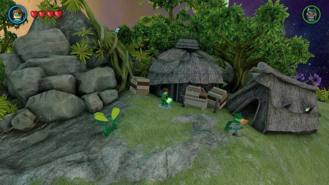 Destroy the chests near the hut and you will notice a silver padlock - Characters and vehicles - Odym - secrets - LEGO Batman 3: Beyond Gotham - Game Guide and Walkthrough