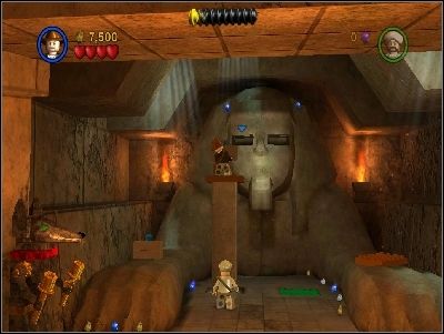 Go upstairs and step on the brown lift on the left side - Chapter 4 - The Well of Souls - part 1 - Riders of the Lost Ark - LEGO Indiana Jones: The Original Adventures - Game Guide and Walkthrough