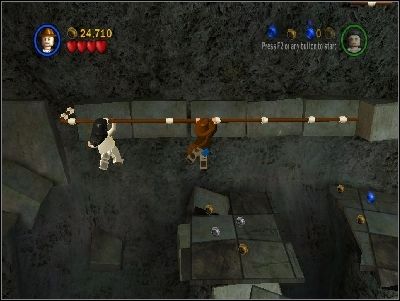 Go to the right using brown bars and jump above the gap using rope - Chapter 4 - The Well of Souls - part 2 - Riders of the Lost Ark - LEGO Indiana Jones: The Original Adventures - Game Guide and Walkthrough