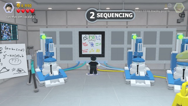 After walking inside, switch to Malcolm and solve the riddle shown on the picture - Main Street Showdown | Jurassic World - secrets - Jurassic World - secrets (missions) - LEGO Jurassic World Game Guide & Walkthrough