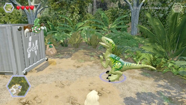 As raptor, walk to the left container and hang on the rod - Raptor Territory | Jurassic Park - secrets in free roam - Jurassic Park - secrets in free roam - LEGO Jurassic World Game Guide & Walkthrough