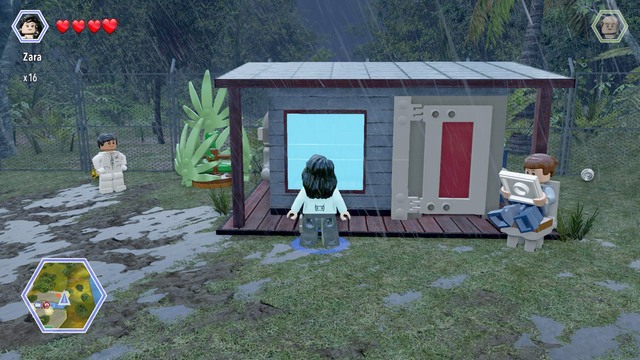 As Zara, walk to the window shown on the picture and break it with a scream - East Dock Route | Jurassic Park - secrets in free roam - Jurassic Park - secrets in free roam - LEGO Jurassic World Game Guide & Walkthrough