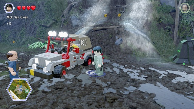 As Owen, walk to the car and use the wrench on the door - East Dock Route | Jurassic Park - secrets in free roam - Jurassic Park - secrets in free roam - LEGO Jurassic World Game Guide & Walkthrough