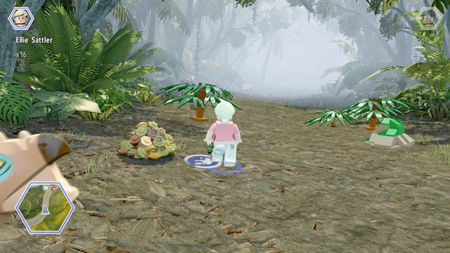 After reaching the destination, go as Ellie to the excrements and get a leaf from them - Shady Grove | Jurassic World - secrets in free roam - Jurassic World - secrets in free roam - LEGO Jurassic World Game Guide & Walkthrough