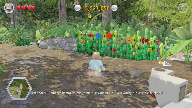 Walk to the plants shown on the picture and cut them as Grant - Hunter Camp | Jurassic Park - The Lost World - secrets in free roam - Jurassic Park - The Lost World - secrets in free roam - LEGO Jurassic World Game Guide & Walkthrough