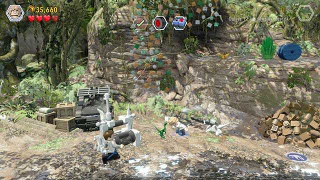 As Grey, approach the destroyed car and use the bricks to build a hoist - Out of Bounds | Jurassic World - walkthrough - Jurassic World - walkthrough - LEGO Jurassic World Game Guide & Walkthrough