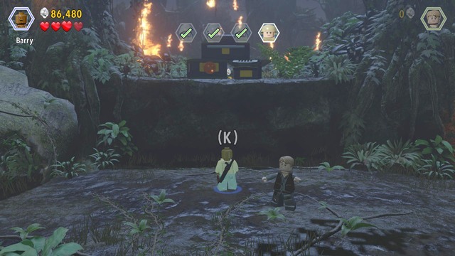 As Barry, approach the spot shown in the screenshot and use the hook to lower the ladder, over which you get to the higher level - Under Attack | Jurassic World - walkthrough - Jurassic World - walkthrough - LEGO Jurassic World Game Guide & Walkthrough