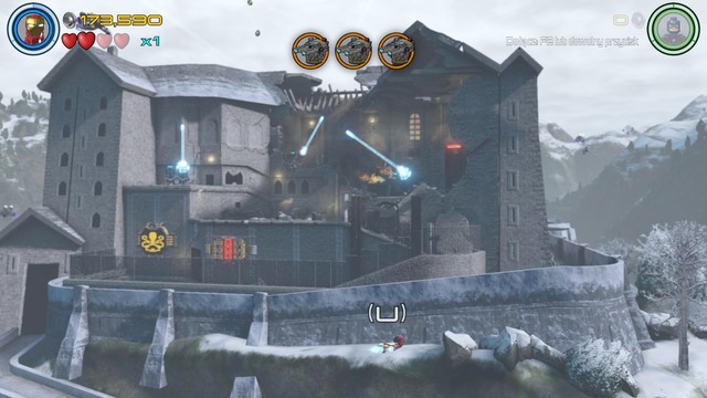 Switch your character to Iron Man flying around once you reach the fortress and destroy nine enemies - Struck Off the List - Walkthrough - LEGO Marvels Avengers - Game Guide and Walkthrough