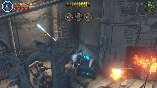 The launcher will shoot a missile that will destroy all the bricks that block the passage - Struck Off the List - Walkthrough - LEGO Marvels Avengers - Game Guide and Walkthrough