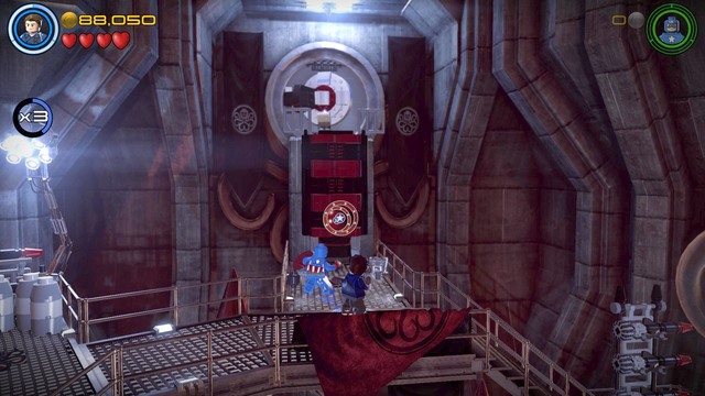 Once you reach higher floor, aim as Barnes at the upper silver cover shown on the picture - Rail Hydra - Walkthrough - LEGO Marvels Avengers - Game Guide and Walkthrough