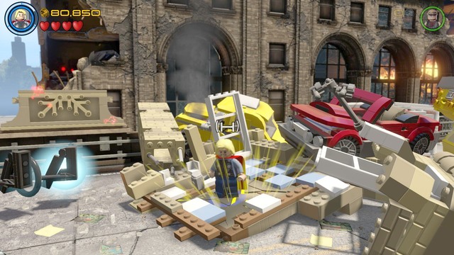 Once all people are saved, switch your character to Thor and destroy the cracked barricade shown on the picture - Avengers Assemble - Walkthrough - LEGO Marvels Avengers - Game Guide and Walkthrough