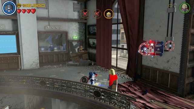 Switch character to Captain America after destroying another door and put out the fire that is blocking access to the next room - Earths Mightiest - Walkthrough - LEGO Marvels Avengers - Game Guide and Walkthrough