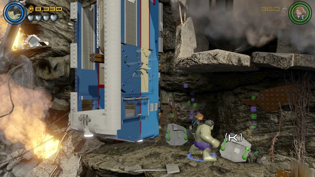 When the action will move to somewhere else, start controlling Hulk and climb on the wall until you reach the place shown on the picture - Rise of Ultron - Walkthrough - LEGO Marvels Avengers - Game Guide and Walkthrough