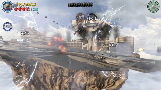 Once the action near the Helicarrier starts, as Iron Man destroy enemy units until you receive update from the center - Ultron Undone - Walkthrough - LEGO Marvels Avengers - Game Guide and Walkthrough