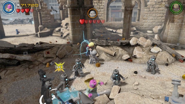 When Ultron will imprison Thor in a one on one duel you must switch character to Vision and give him his hammer - Ultron Undone - Walkthrough - LEGO Marvels Avengers - Game Guide and Walkthrough