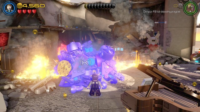 Once you regain control of the character, walk as Stark towards the destroyed robot in the middle and repair it - Ready, A.I.M., Fire - Walkthrough - LEGO Marvels Avengers - Game Guide and Walkthrough