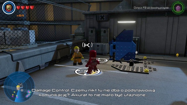 Walk towards the left side of the facility where you will find Damage Control - Side missions - S.H.I.E.L.D. Base - secrets - LEGO Marvels Avengers - Game Guide and Walkthrough