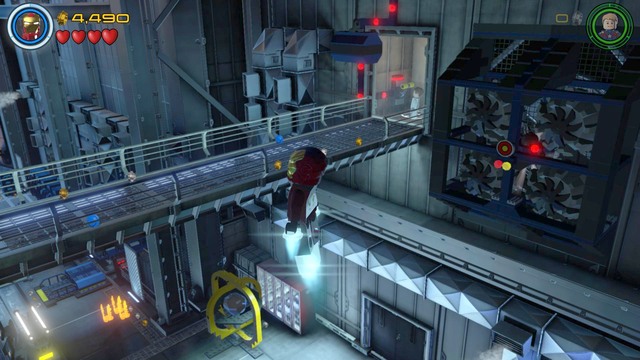 Fly from the place where you started the mission and shoot the shield on the right side shown on the picture - Minikits - A Loki Entrance - secrets - LEGO Marvels Avengers - Game Guide and Walkthrough